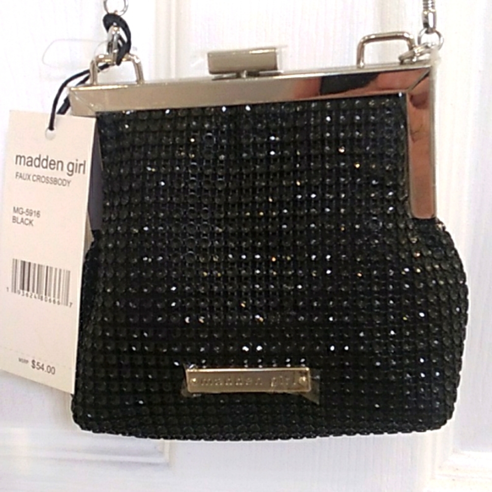 Steve Madden, Madden Girl, Black Crossbody Bag with Sparkling Sequins